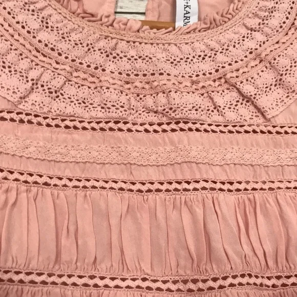 Grace + Karma ruffle crochet babydoll bohemian shirt size L loose fit pink - Picture 5 of 11